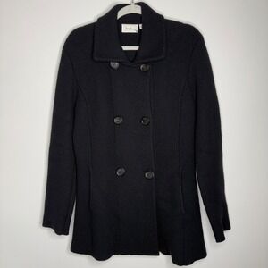 Neiman Marcus Black Cashmere Knit Double Breasted‎ Jacket Coat Women's Size L